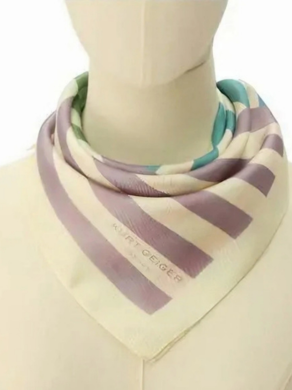 Kurt Geiger Striped Scarf in Green & Cream Like New